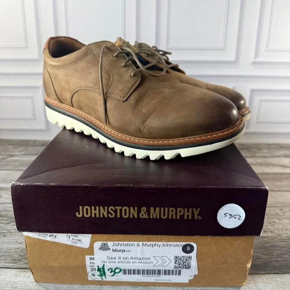 Johnston & Murphy Men's size 9W Mapes Brown Leather Oxford Shoes